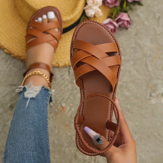 Braune Römersandale für Damen, ideal für den Sommer, mit rutschfester Sohle – Yvelle