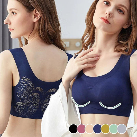 Damen Ultra-Dünner Oversize Ice Silk BH, blau, nahtlos, bequem, atmungsaktiv.