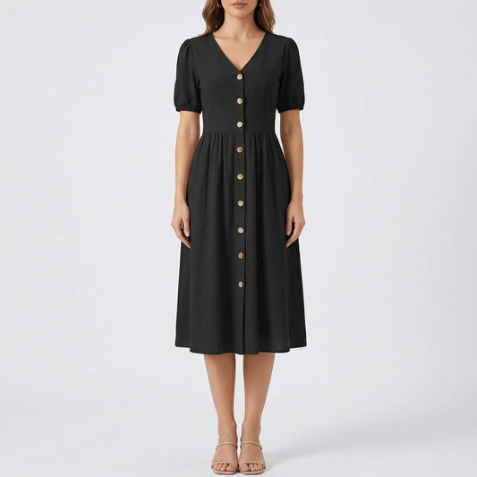 V Ausschnitt Midikleid Mit Knopfleiste - Maxine