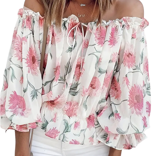 Schulterfreie Bluse mit Rosenmuster – Fayenne