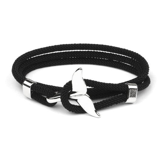 Schwarzes Herrenarmband mit Walflossen-Anhänger, mehrlagig, maritimer Schmuck.