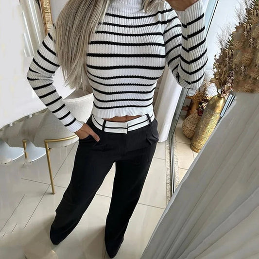 Zweiteilige Damen Herbstset mit Streifen – Isabelle