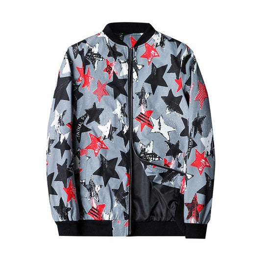 Herren Bomberjacke | Abstract Bedruckt | Reißverschluss | Rippbündchen-Grau Stern-S-Luzern Mode