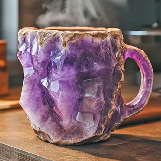 Lila Kristall-Tasse aus Amethyst, handgefertigt, einzigartiges Design, Deko-Kaffeetasse.