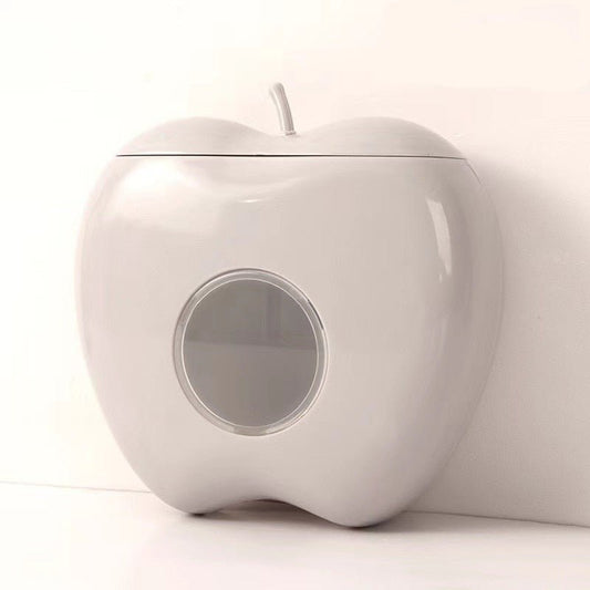 Weiße Apfel-förmige Katzenhöhle aus Kunststoff mit rundem Eingang, modernes Design.