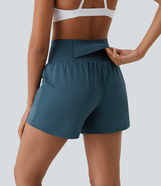 High-Waist Shorts Damen | 2-in-1 Fitnesshose | Yoga | schnelltrocknend | Sommer-Luzern Mode