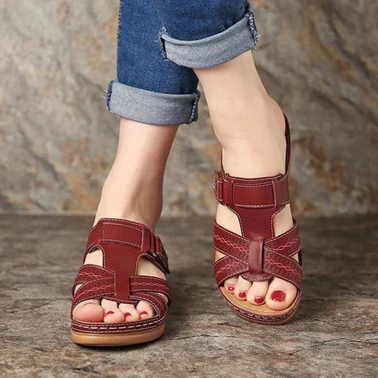 Orthopädische Damen-Sandalen | Verstellbar | Leicht & Fußfreundlich im Sommer-Rotbraun-35-Luzern Mode