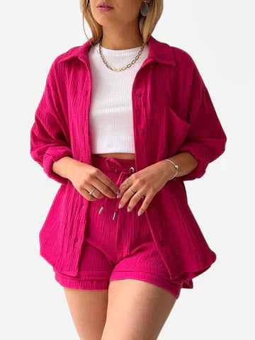 Baumwoll Zweiteiler Damen | Atmungsaktives Co Ord Set | Sommer Look bequem-Luzern Mode