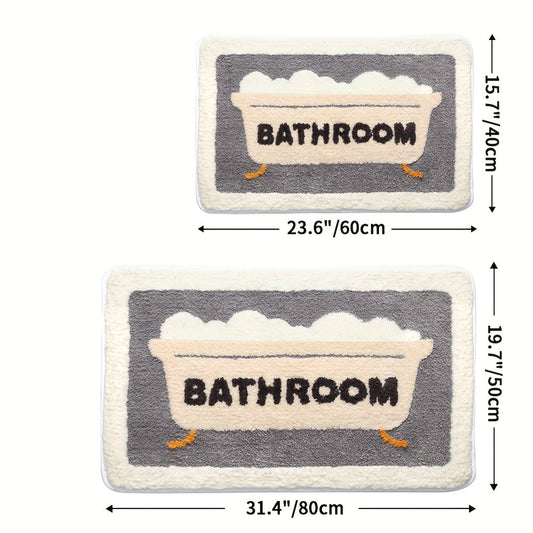 Badematte mit Badewanne-Design, grau-weiß, rutschfest, 60x40cm, 80x50cm, Badezimmerteppich.