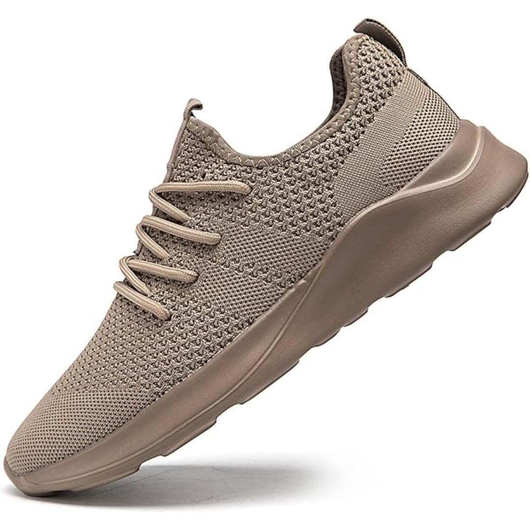 Beiger Sneaker aus Strickmaterial, atmungsaktiv, sportlich, für Herren, rutschfeste Sohle.