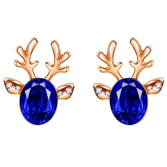 Blaue Kristall-Ohrringe mit goldenen Rentiergeweihen, Damen-Schmuck, modisch, 2023.
