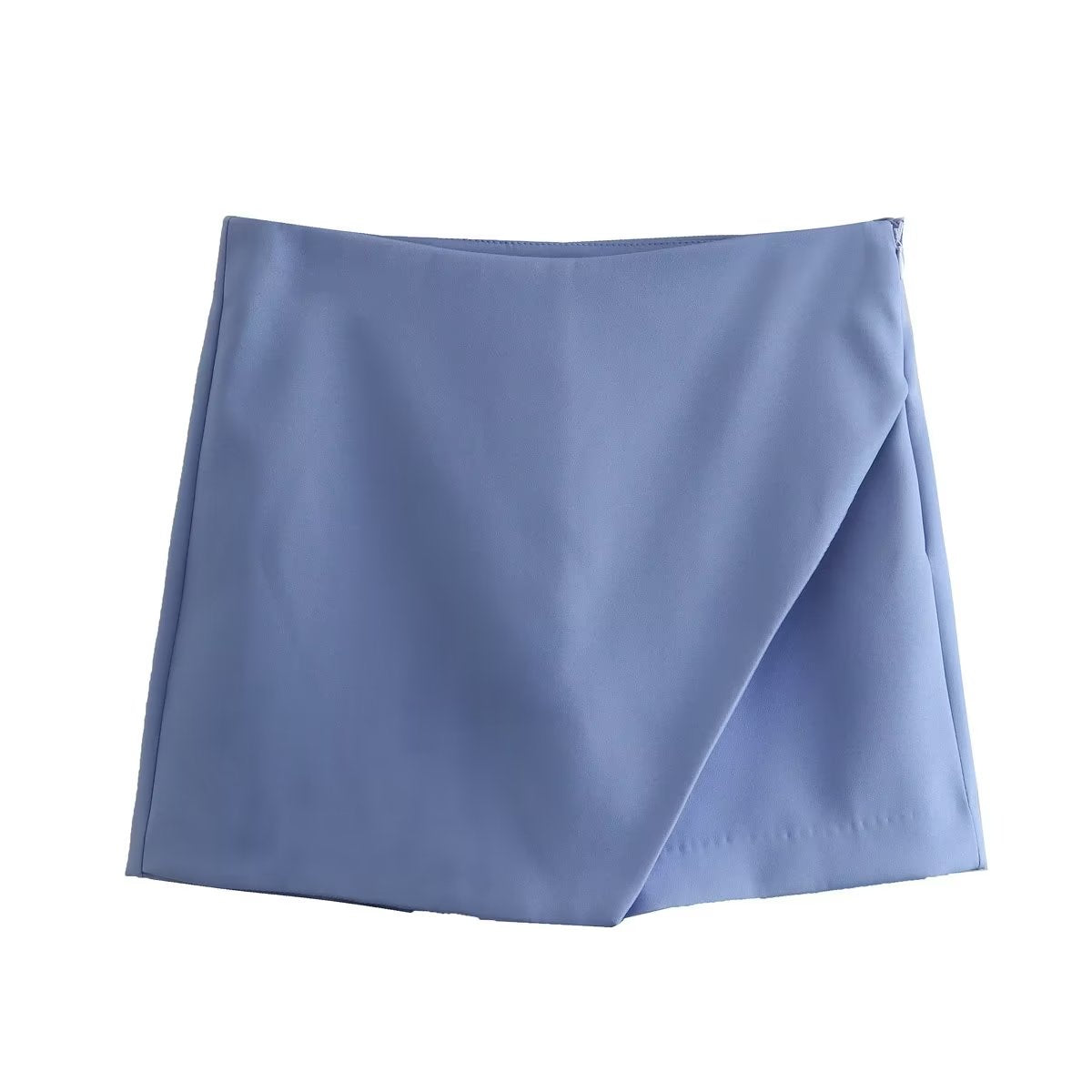 Blauer Minirock aus Baumwolle, asymmetrisches Design, Damenmode, Sommerkleidung, elegant.