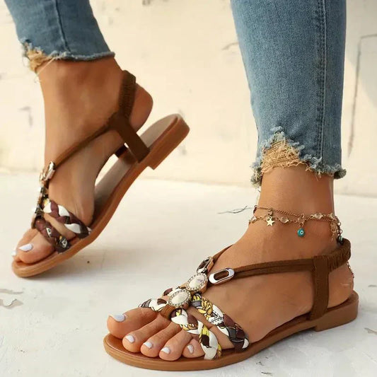 Damen Sandalen | Perlen | Boho-Design | Slip-On | Offen | Rutschfest-Luzern Mode