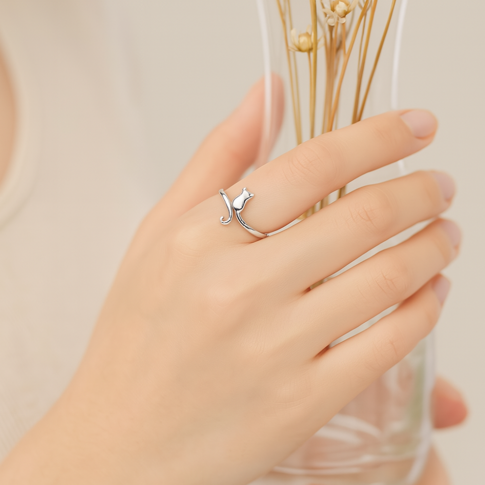 Katze Ring | Mitternachtskatze Silberring