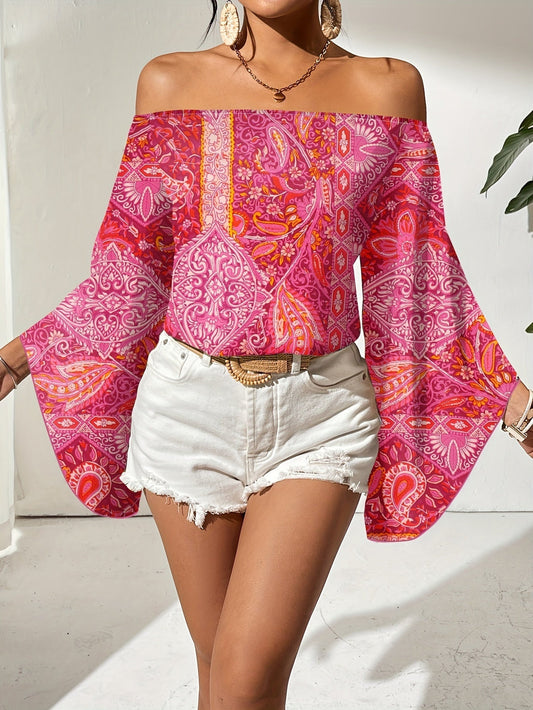 Schulterfreie Bluse mit geometrischem Muster – Noémie