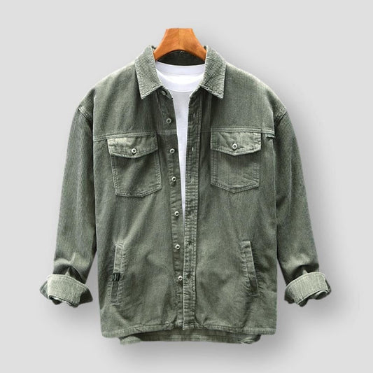 Grüne Cordjacke Herren, Herbst Winter, reine Baumwolle, Freizeit, mehrere Taschen
