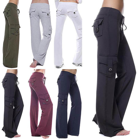 Damen Cargo Hose | Seitentaschen | Bootcut | Elastisch | Einfarbig -Luzern Mode