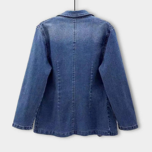 Damen Jeansblazer | Blau | Einfarbig | Knopfverschluss | Locker-Luzern Mode
