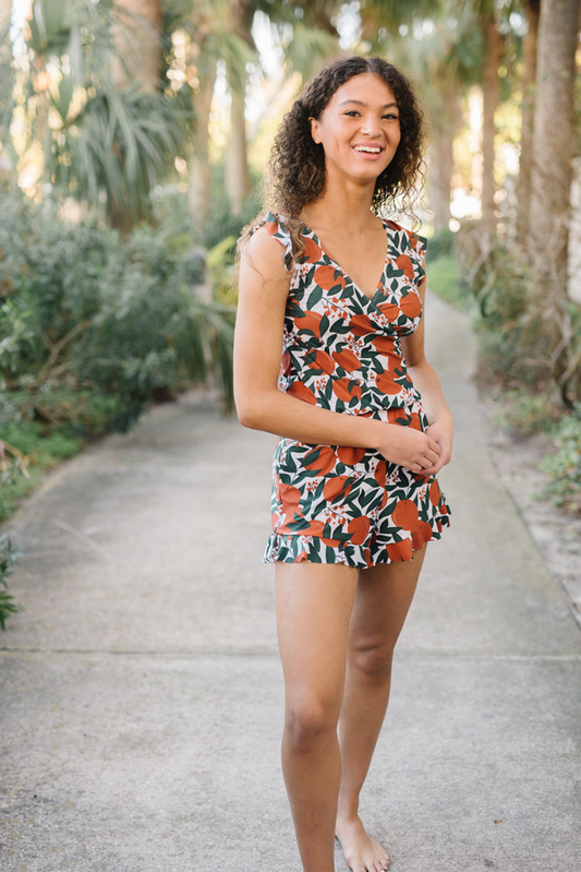 Schwimm-Overall Damen | Integrierter BH | Figurformend | Strand | Badeanzug-Blumen-XS-Luzern Mode