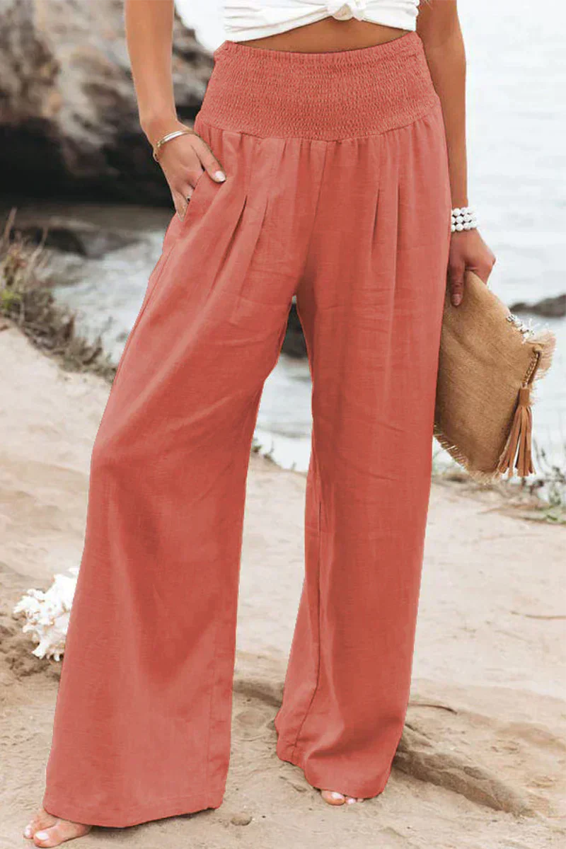 Damen Leinenhose Sommer | Luftig | Lockere Passform | Atmungsaktiv | Trendy | Leicht-Orange-S-Luzern Mode