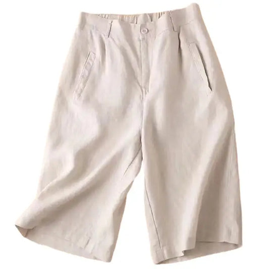Shorts Damen | Leinen-Baumwolle | knielang | locker geschnitten | atmungsaktiv-Apricot-S-Luzern Mode