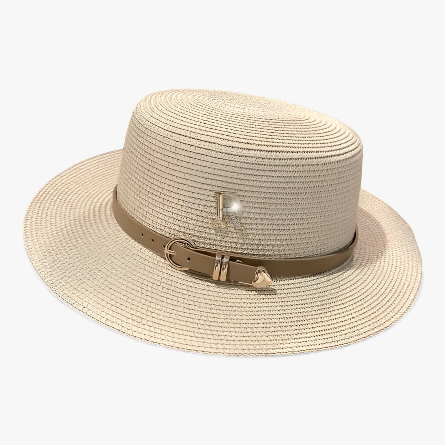 Damen Strohhut | Flache Krone | Luftig | Einfarbig | Einheitsgröße-Beige-Luzern Mode