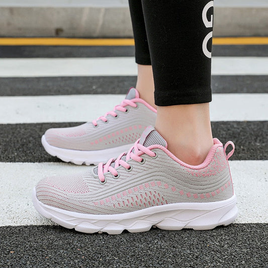 Damen Sneaker, grau-rosa, atmungsaktiv, Mesh, Laufschuhe, Straßenüberquerung, Sportmode