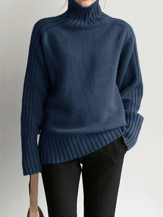 Damenpullover Rollkragen blau Strickmode Winterbekleidung elegant warm casual Outfit