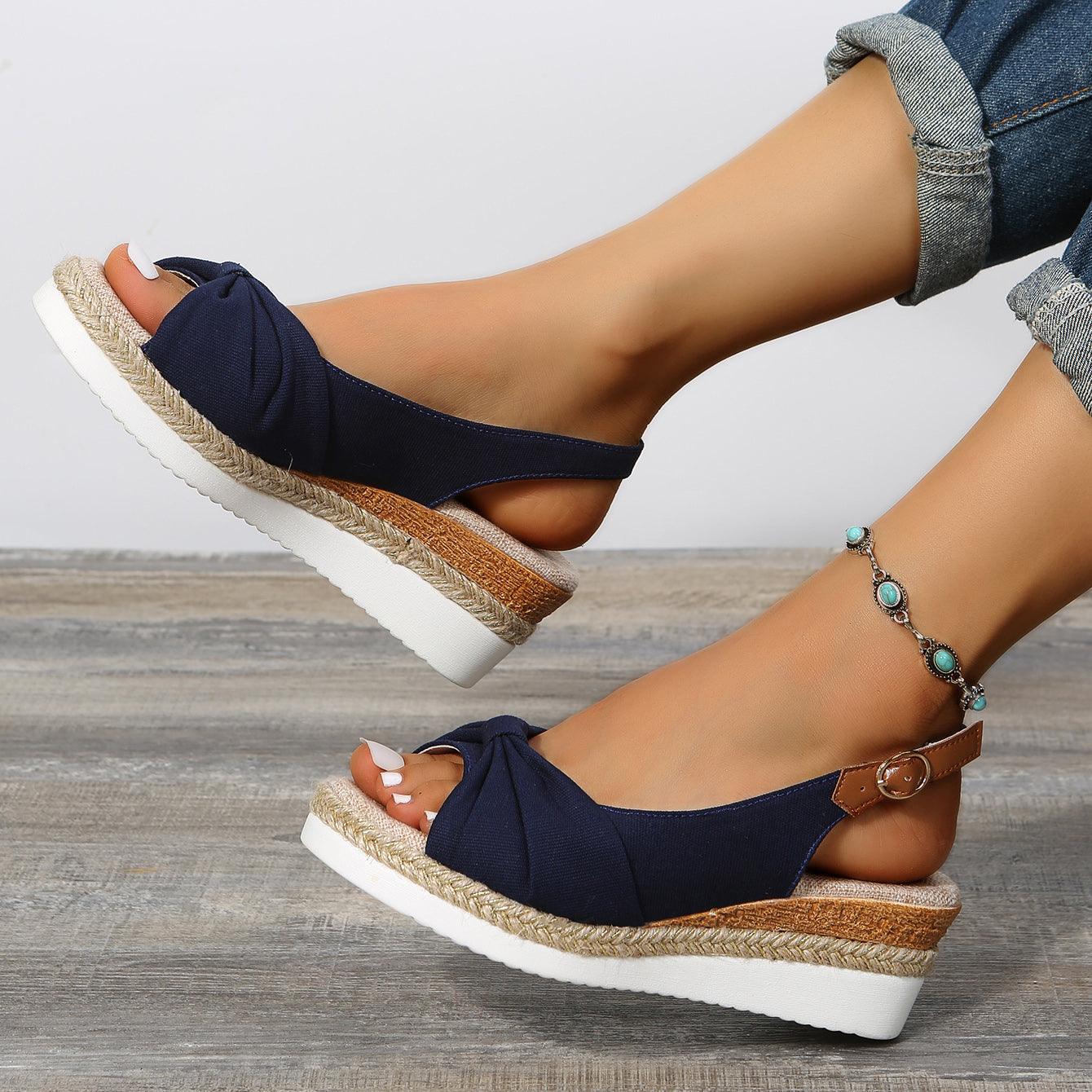 Damen Sandalen, blau, Keilabsatz, Knöchelriemen, bequem, Sommermode, Freizeit, Leosa.
