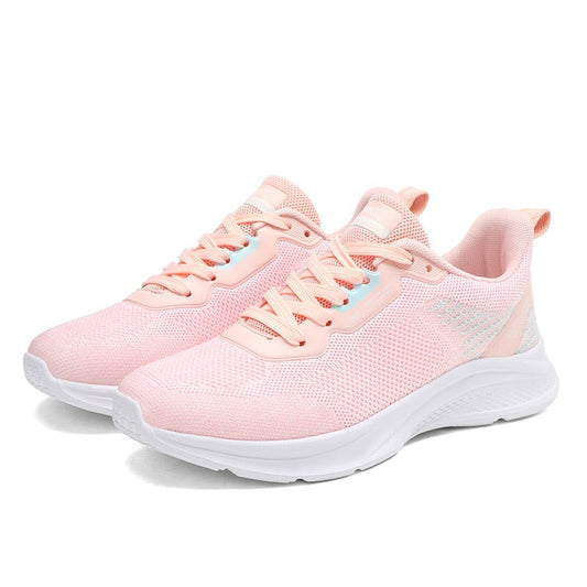 Damen Sneaker rosa, atmungsaktiv, Mesh-Obermaterial, weiße Sohle, modisch, bequem, sportlich.