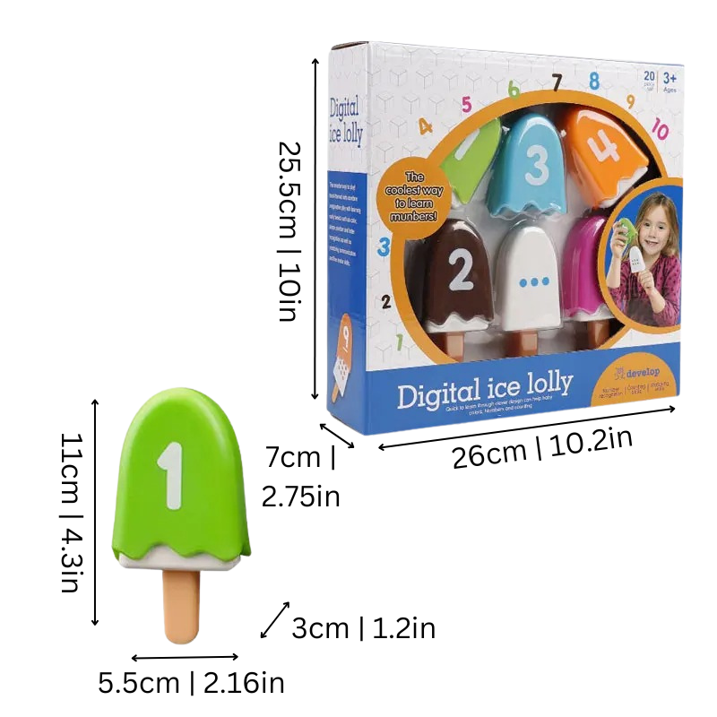 Grünes digitales Eis am Stiel Spielzeug mit Zahlen, Lernspielzeug für Kinder, 11cm hoch.