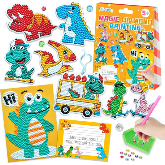 Dinosaurier Magic Diamond Painting Set für Kinder, DIY Bastelset, bunte Mosaik-Aufkleber.