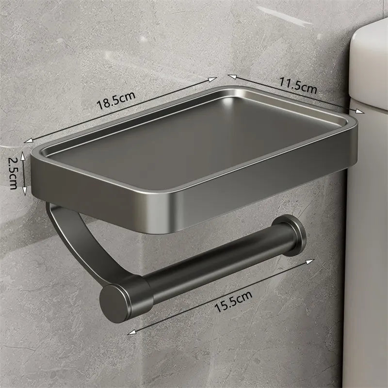 Wandhalterung aus Edelstahl, Toilettenpapierhalter mit Ablage, grau, 18,5x11,5 cm, Badezimmer.