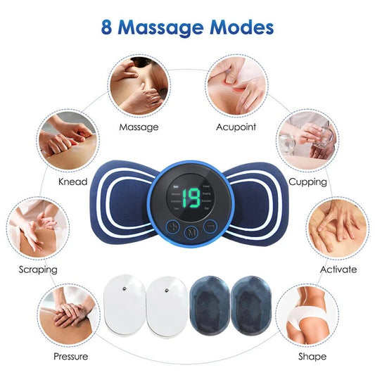 Elektronisches Massagegerät mit 8 Modi, blau, für Muskelentspannung und Schmerzlinderung.