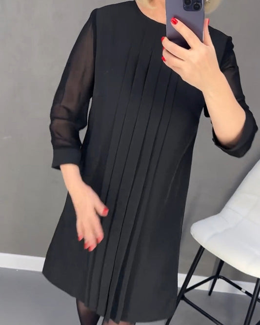 Shiftkleid | Mesh-Details | Knielang | Rundhalsausschnitt | Ärmel-Luzern Mode