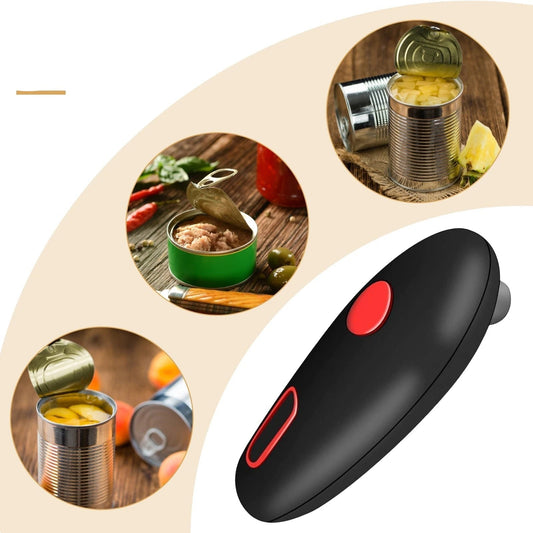 Elektrischer Dosenöffner schwarz, kompakt, ergonomisch, für Küche, Dosen öffnen.