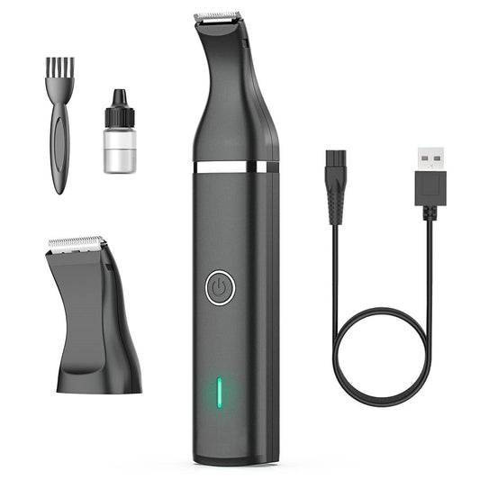 Elektrischer Nasenhaarschneider Set, schwarz, USB-aufladbar, mit Zubehör.