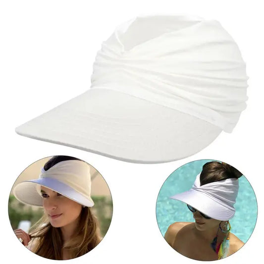 Damen Sonnenhut | Faltbar & Kompakt | UV Schutz | Sommerhut mit großem Schirm-Weiß-Einheitsgröße-Luzern Mode