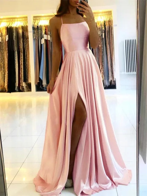 Maxikleid |Seitenschlitz | Fließend | Einfarbig | Ärmellos | Locker-Rosa-S-Luzern Mode