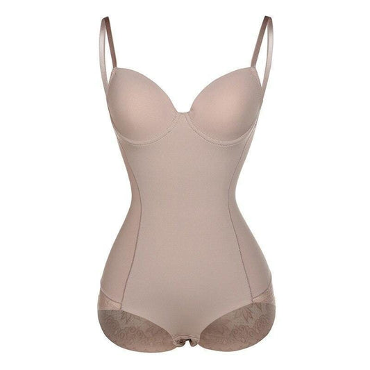 Beiger figurformender Body für Damen, nahtlos, verstellbare Träger, Shapewear.