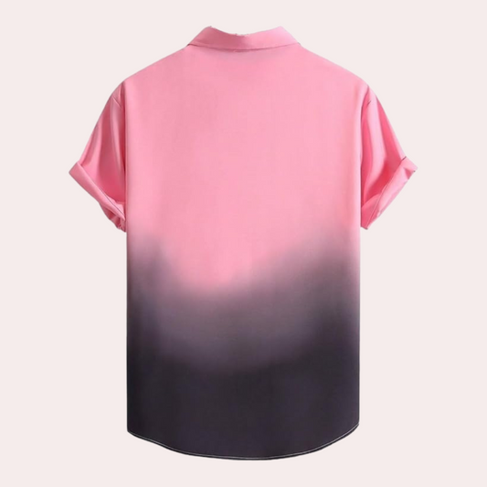 Rosa-zu-schwarzes Ombre-Hemd, kurzärmelig, Baumwolle, modisch, lässig, Unisex.