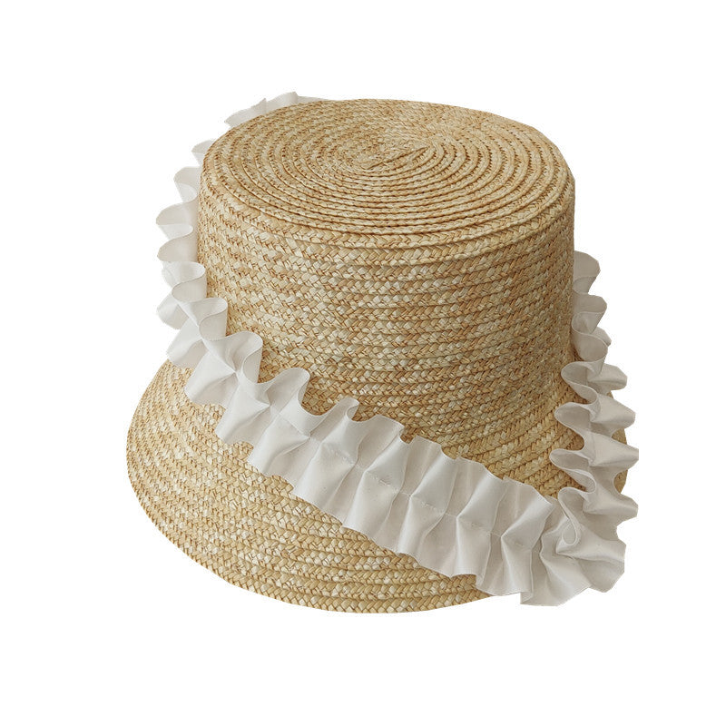 Sommerhut Damen Strohhut gefaltet | Leicht gestreift | Luftiger Beach-Style-Khaki-Einheitsgröße-Luzern Mode