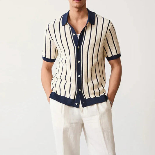 Gestreiftes Herren Strickhemd | Knopfleiste | Regular Fit | Kurzarm-Luzern Mode