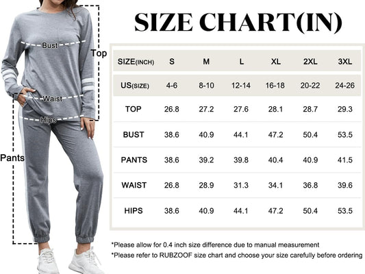 Graues Damen-Sweatshirt und Jogginghose Set, Größentabelle, Baumwolle, bequem, sportlich.