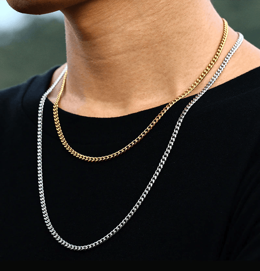 Zweifarbige Herren-Halskette, Gold und Silber, Edelstahl, modisches Accessoire.