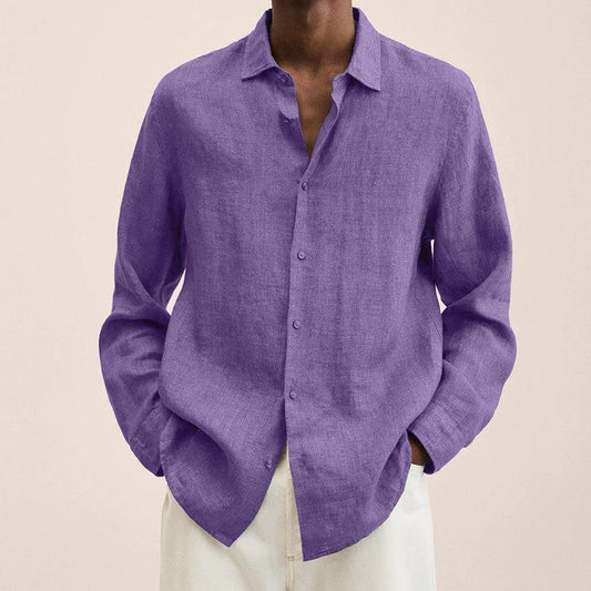 Leinenhemd Herren langarm | Sommer | Atmungsaktiv | Locker | Zeitlos | Alltag-Lila-M-Luzern Mode