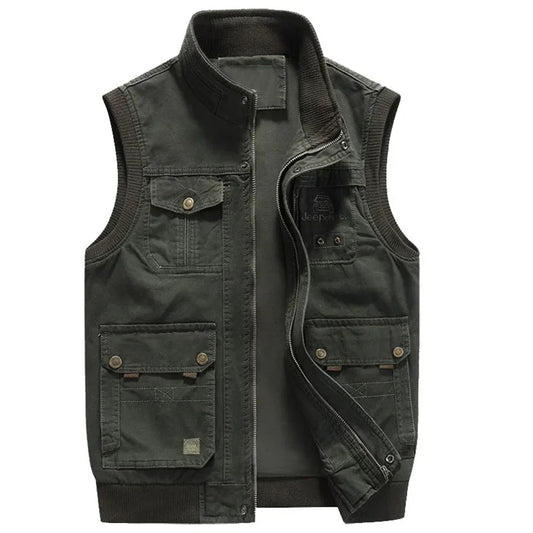 Herren Outdoor-Weste | Baumwolle | Ärmellose | Reißverschluss-Grün-S-Luzern Mode