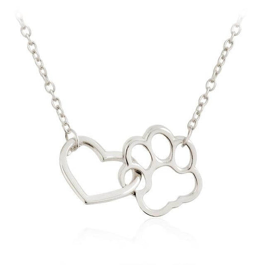 Silberne Halskette mit Herz- und Pfotenanhänger, Schmuck für Tierliebhaber, Geschenkidee.
