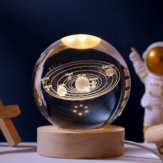 Kristallkugel mit Sonnensystem-Design, LED-Beleuchtung, dekorative Tischlampe, Astronomie-Geschenk.