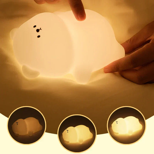 Nachtlicht Bär Form, warmweiß, Silikon, Kinderzimmer, dimmbar, Touch-Steuerung, energiesparend.